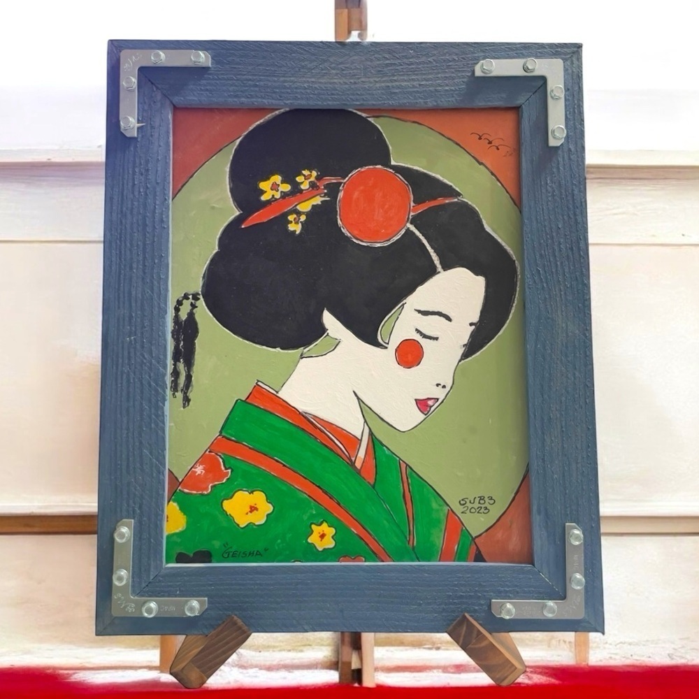 Hand painted Acrylic, Geisha portrait 8 x 10